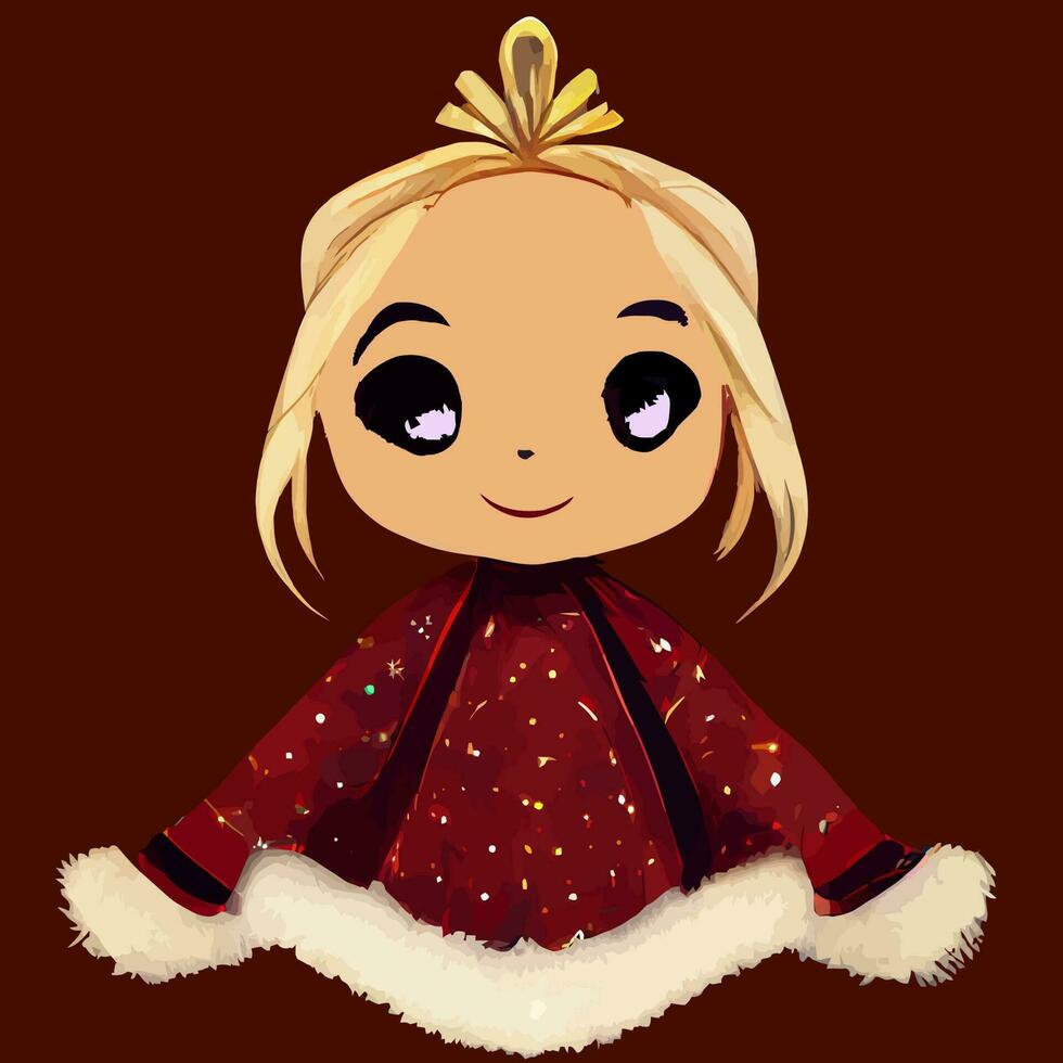 vector de ilustración de niña chibi de personaje de dibujos animados lindo usando traje de navidad con sombrero de santa aislado perfecto para tarjeta de felicitación de niño