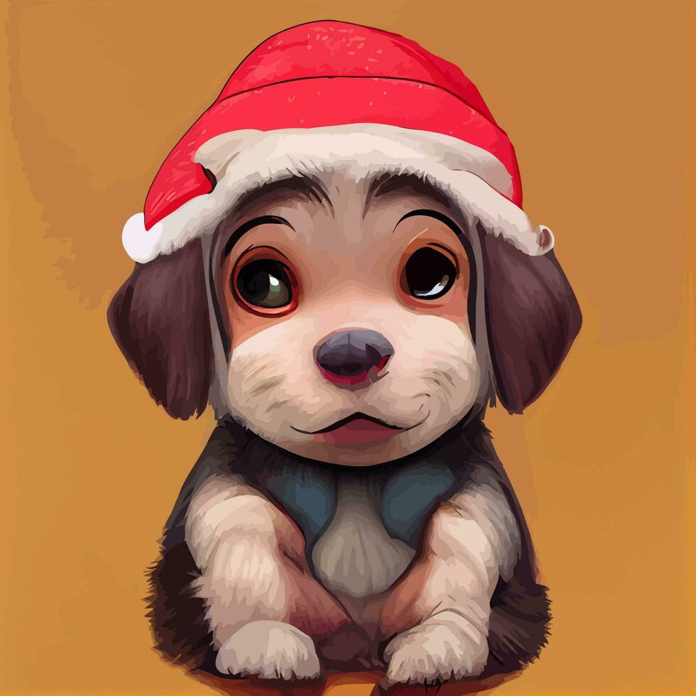 illustration vector of cute cartoon puppy using Christmas costume isolated perfect for kid greeting card
