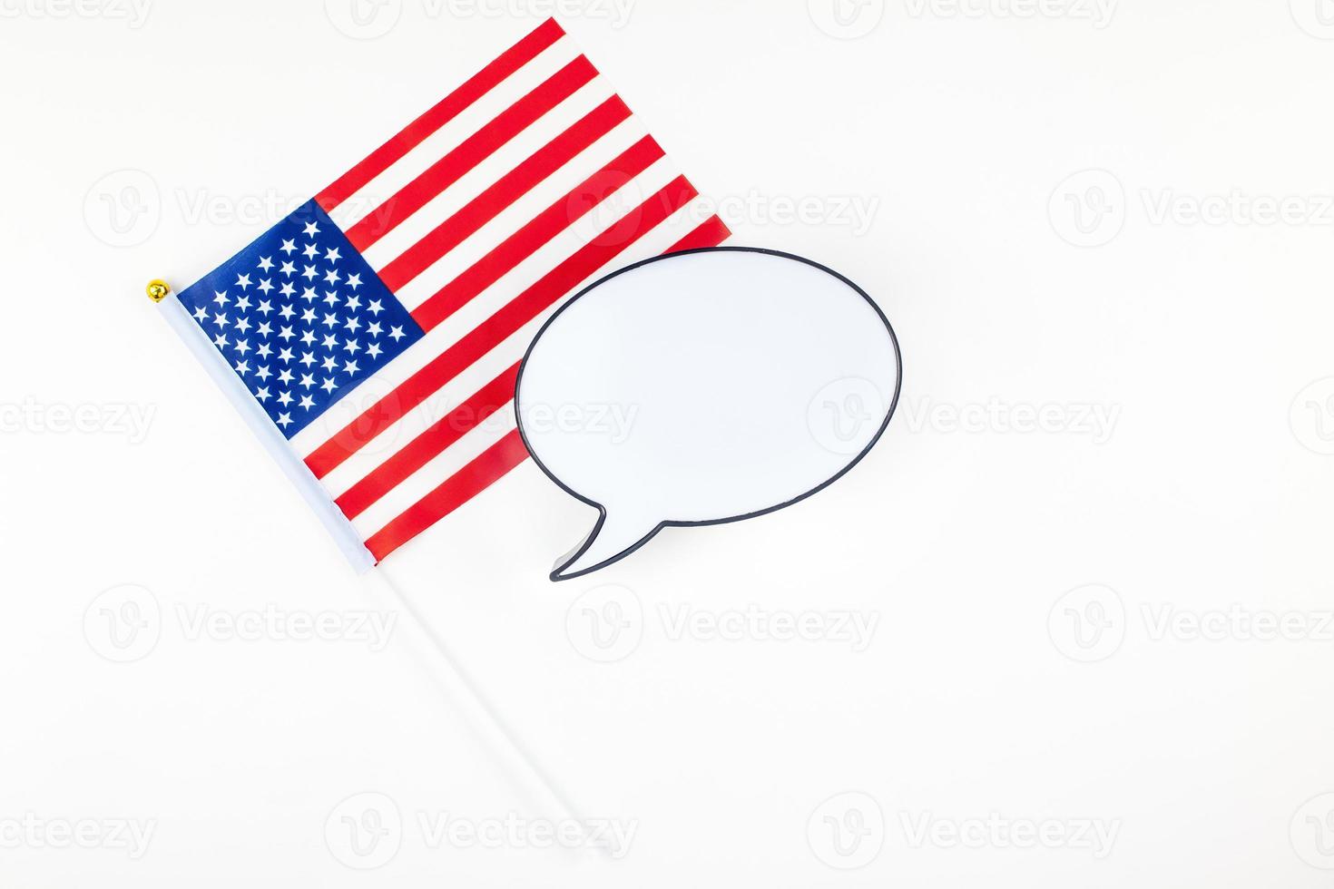 American flags on white background top view photo