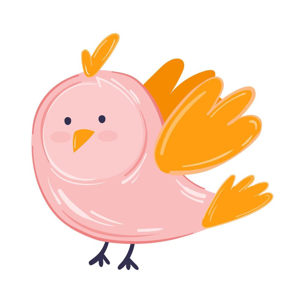 Vector illustration cute pink bird with orange wings.