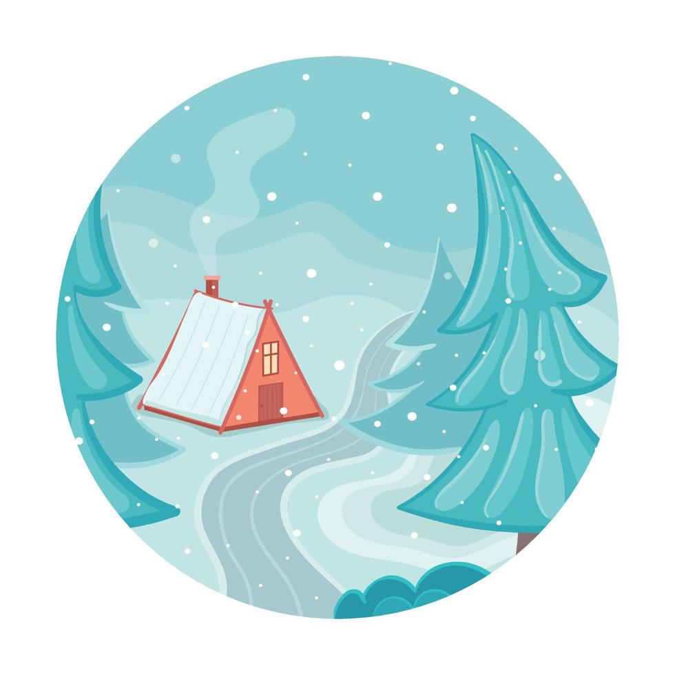 cabaña de ilustración vectorial en el bosque de invierno vector