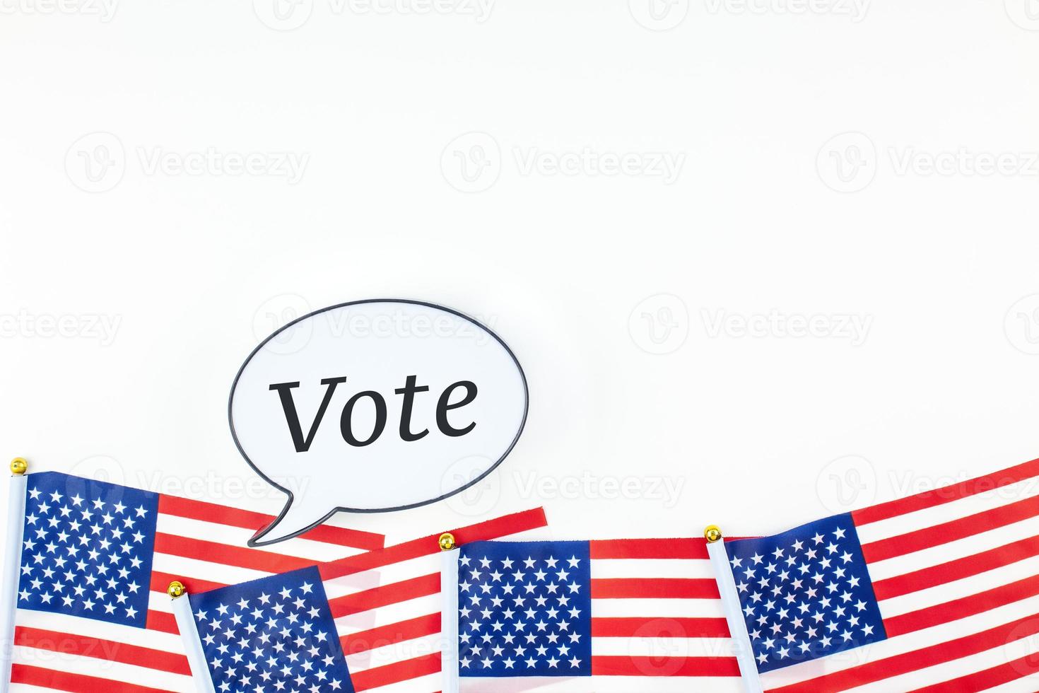 American flags on white background top view photo