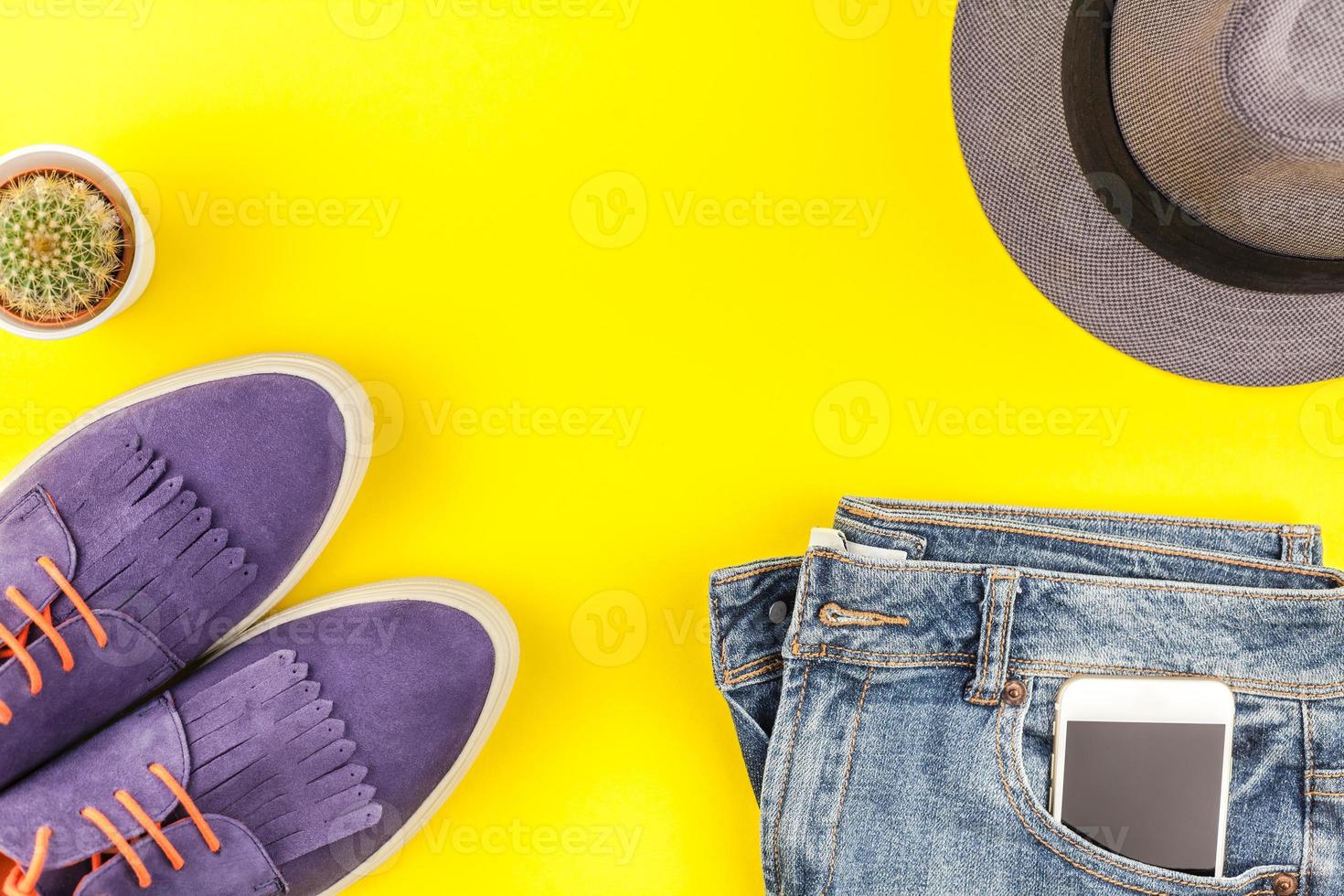 Overhead view of woman casual outfit photo