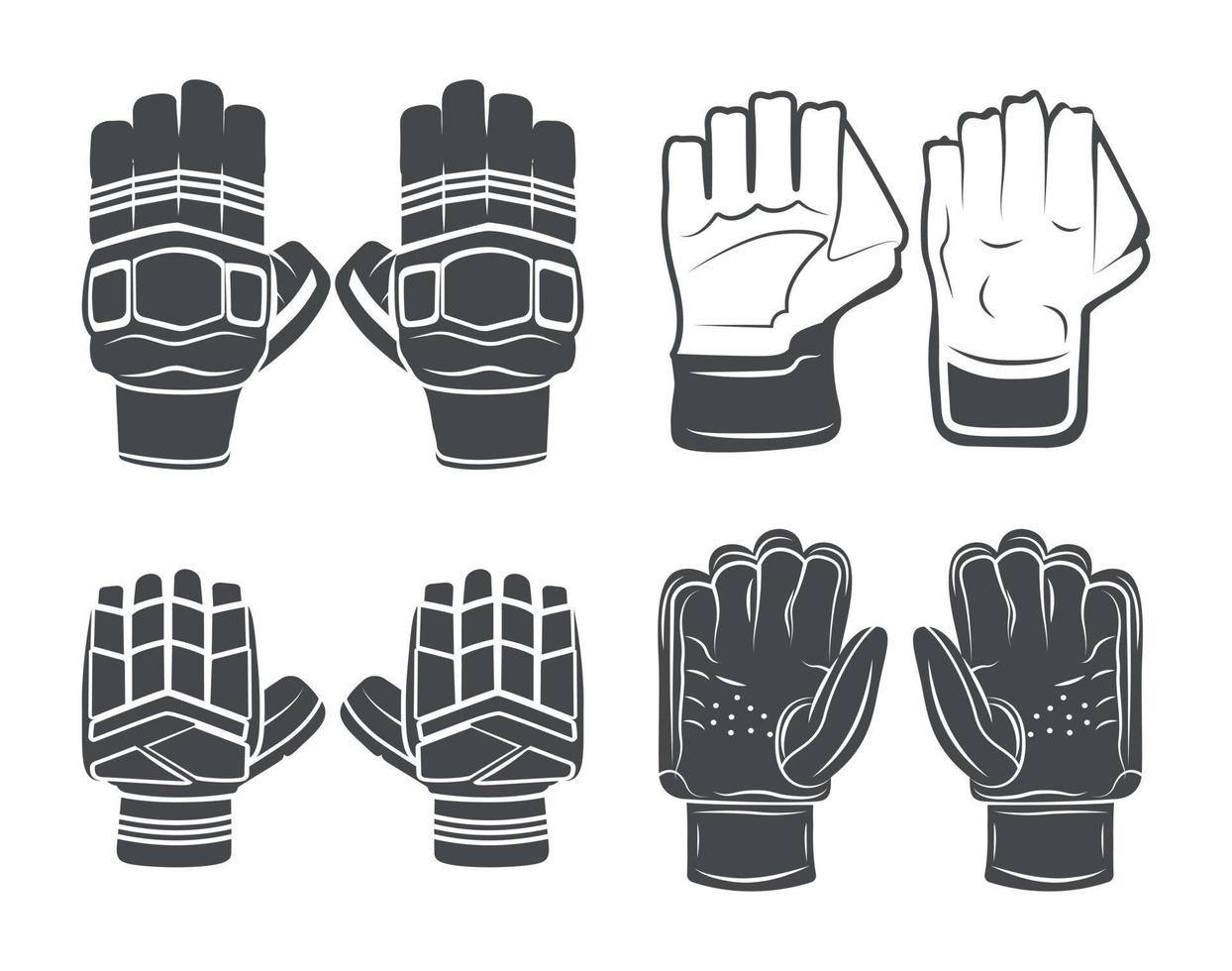 Los mejores guantes de cricket vector clip art conjunto negro, ilustraciones vectoriales únicas creativas diseño de guantes, guantes vectoriales premium con fondo blanco.