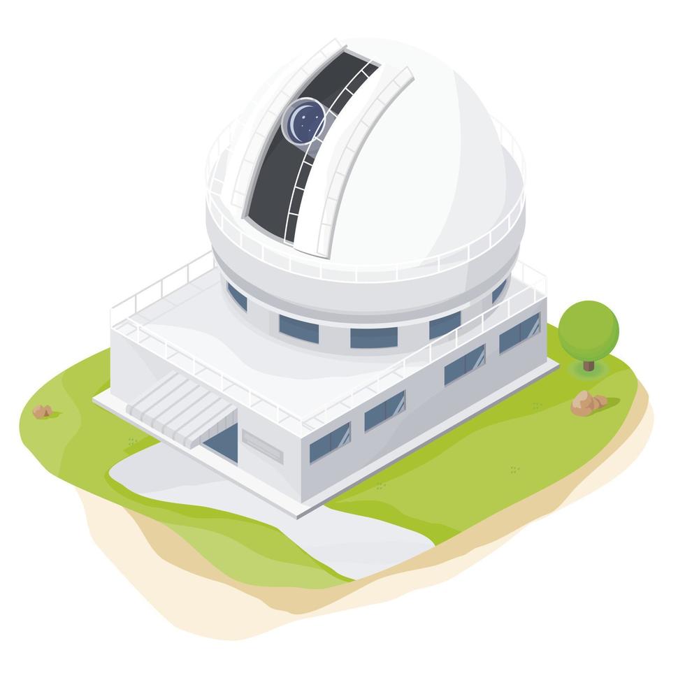 astronomical observatory telescope isometric dome space leaning cartoon top view vector