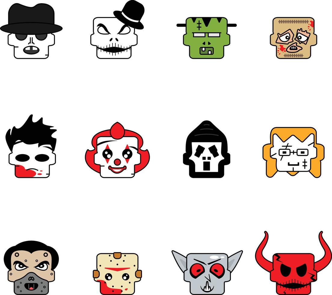 conjunto de ilustración vectorial de varios iconos y símbolos de emoticonos de halloween vector