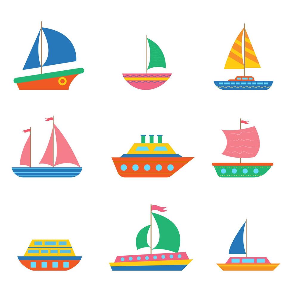 Set of children's colorful boats and ships. Vector illustration.B