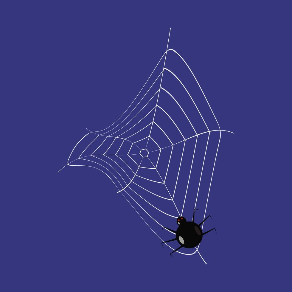 telaraña rizada con una araña negra aterradora en un fondo oscuro vector