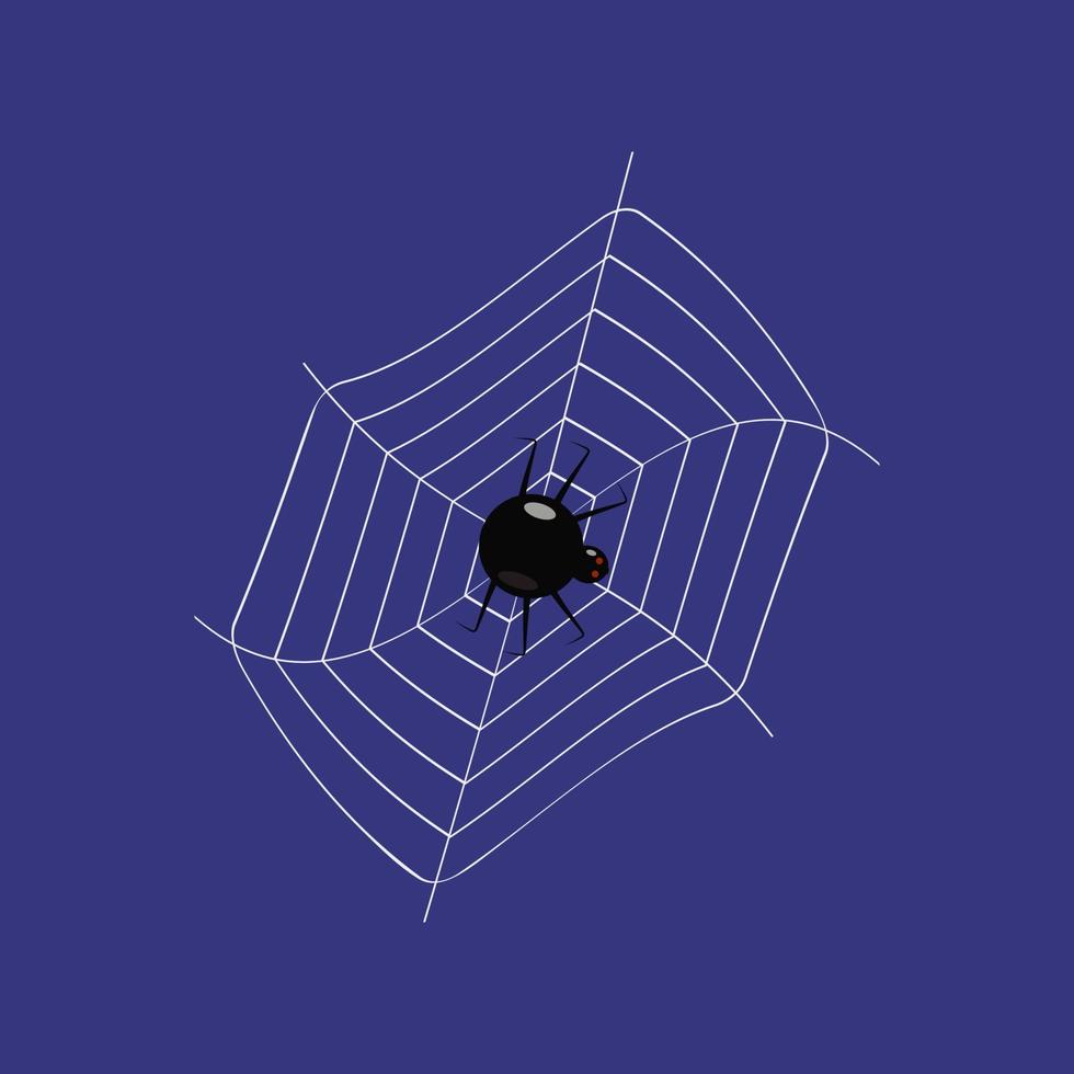 una telaraña con una araña negra sobre un fondo oscuro vector