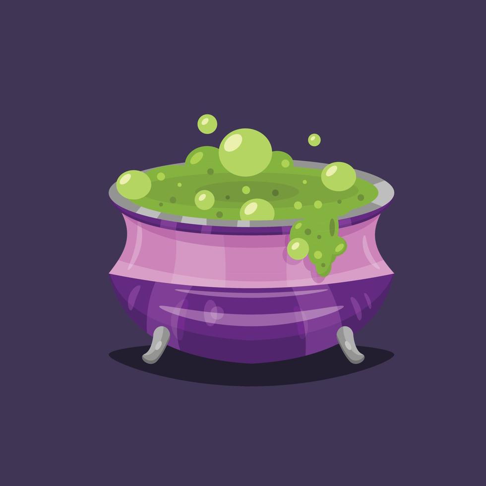 Magical Wizard Pot with Boiling Liquid. Halloween Element Illustration Vector