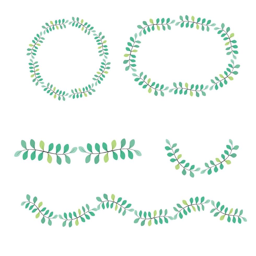 hoja de olivo vectorial dispuesta en forma de variedad del conjunto de elementos decorativos de corona, tono verde de marco floral. borde, marco aislado, ilustración editable. perfecto para invitaciones de boda y cumpleaños vector