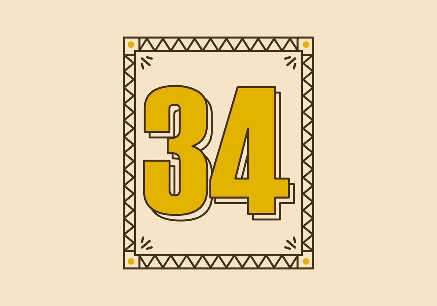 Vintage rectangle frame with number 34 on it vector