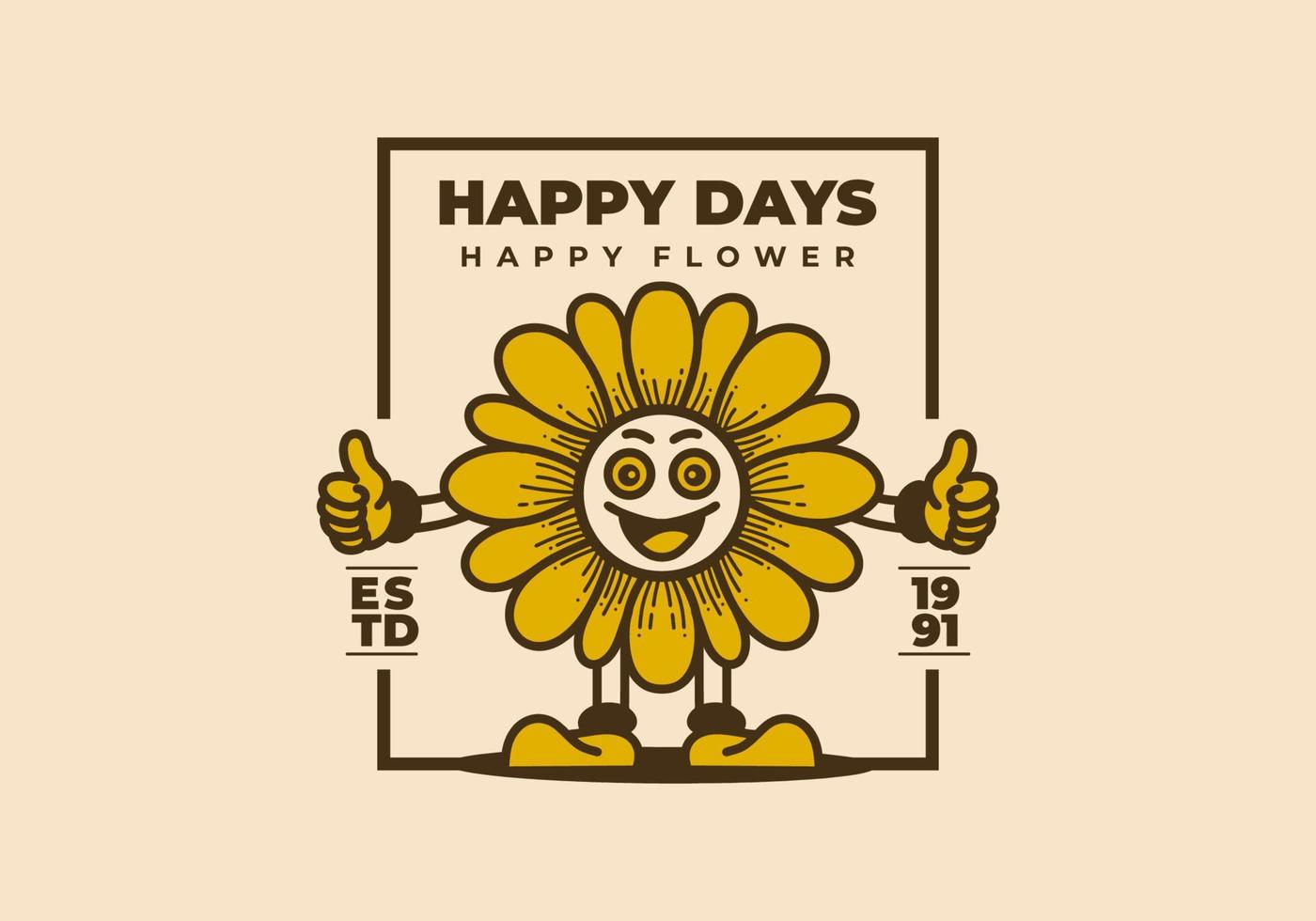 ilustración de arte retro de un girasol con cara feliz vector