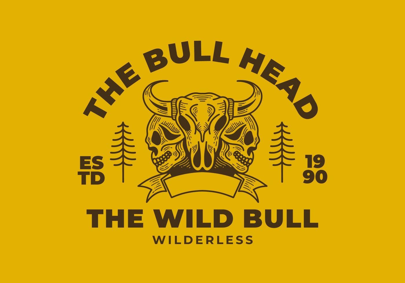 diseño retro del ejemplo de la cabeza del toro y del cráneo en fondo amarillo vector