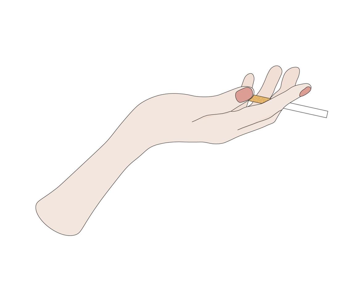 la mano de una mujer con un cigarrillo vector