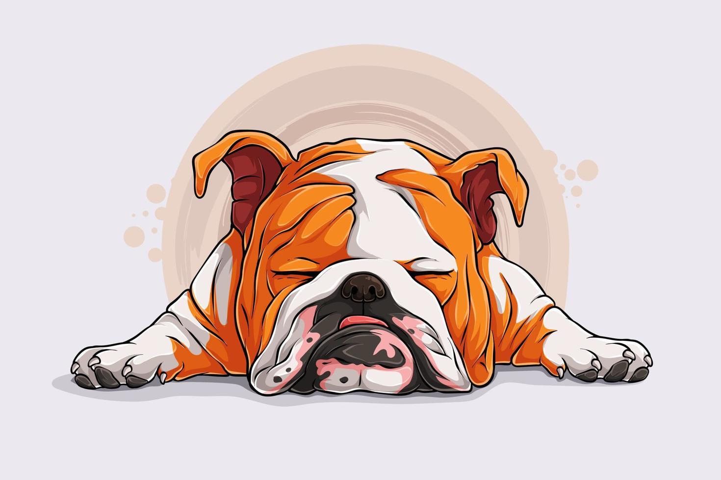 bulldog inglés de raza de perro perezoso dibujado a mano durmiendo en el suelo aislado sobre fondo blanco vector