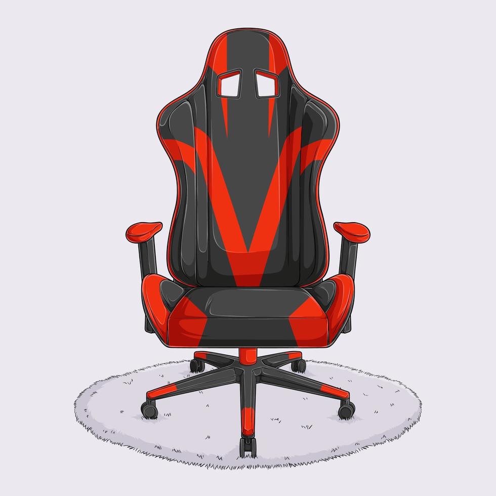 Hand drawn PC gaming seat or chair in black and red color isolated on white background vector