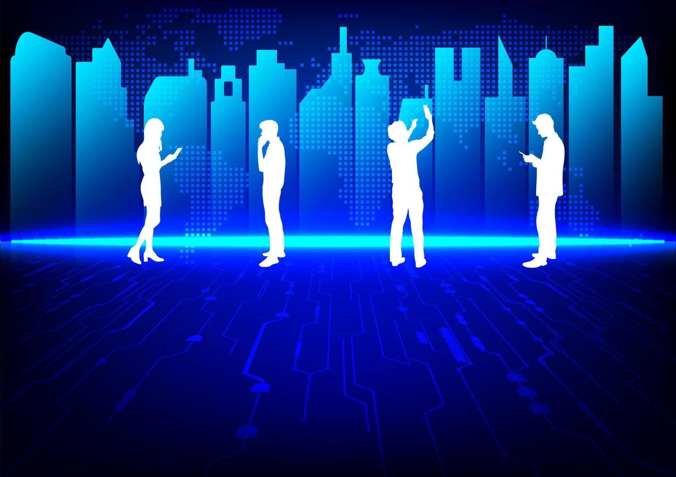 graphics people hold smartphones and connect internet anywhere anytime line Hitech technology online vector illustration