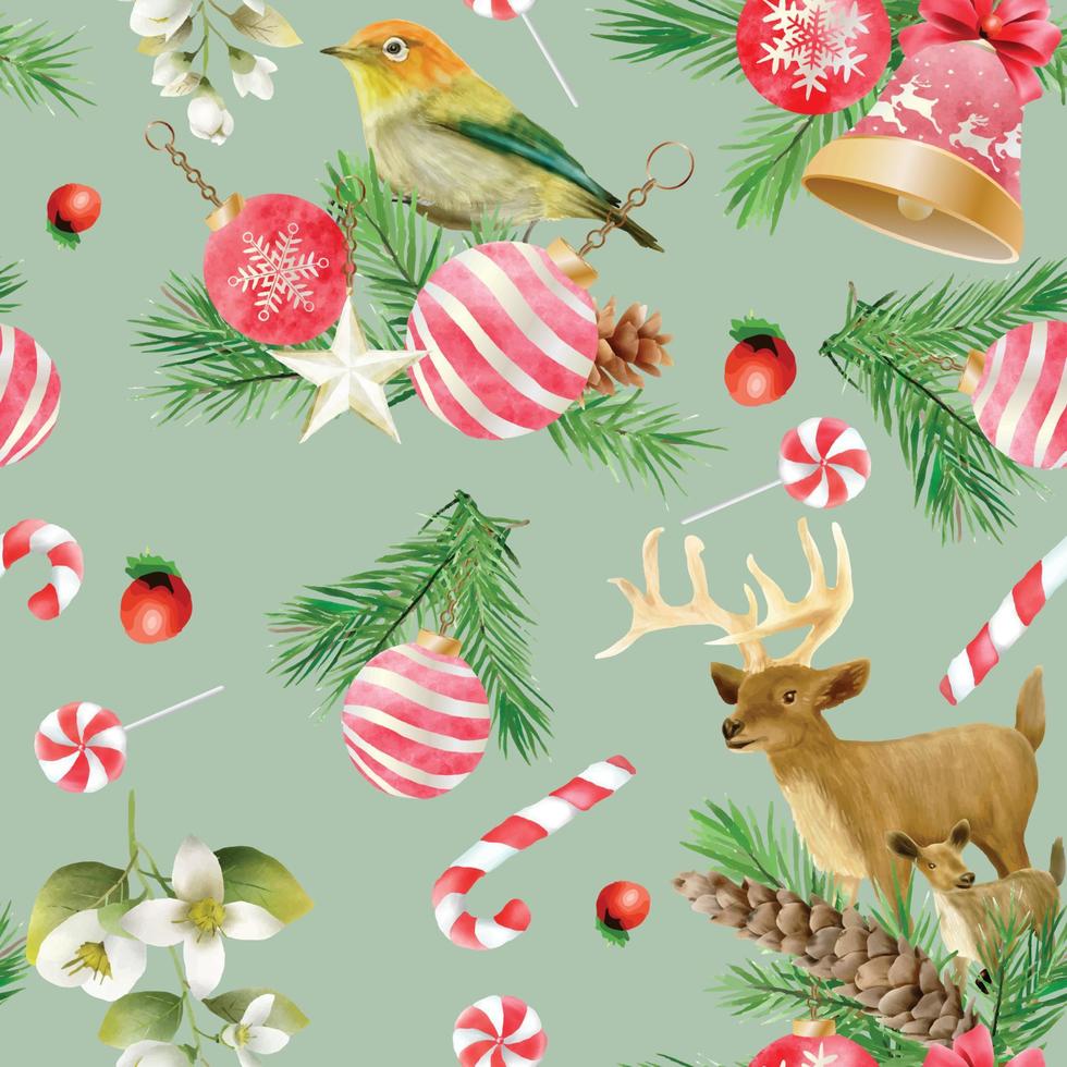 seamless pattern with illustration of animal and christmas element vector