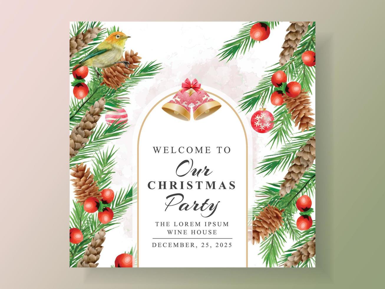 invitation and postcard with illustration of animal and christmas element vector