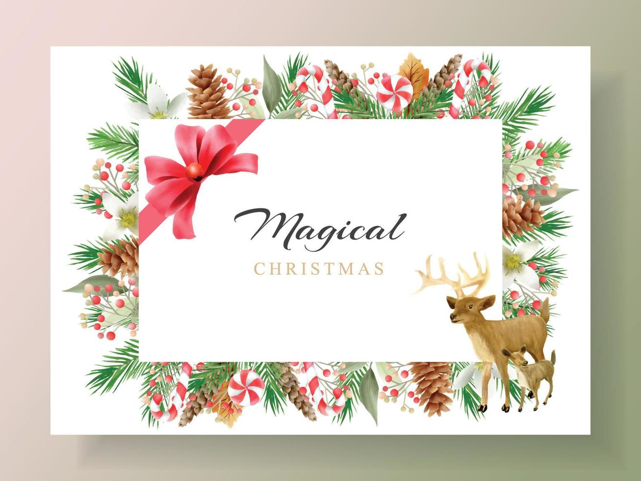 invitation and postcard with illustration of animal and christmas element vector