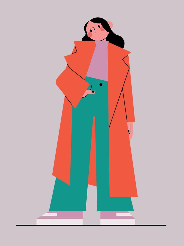 chica con estilo en un abrigo vector