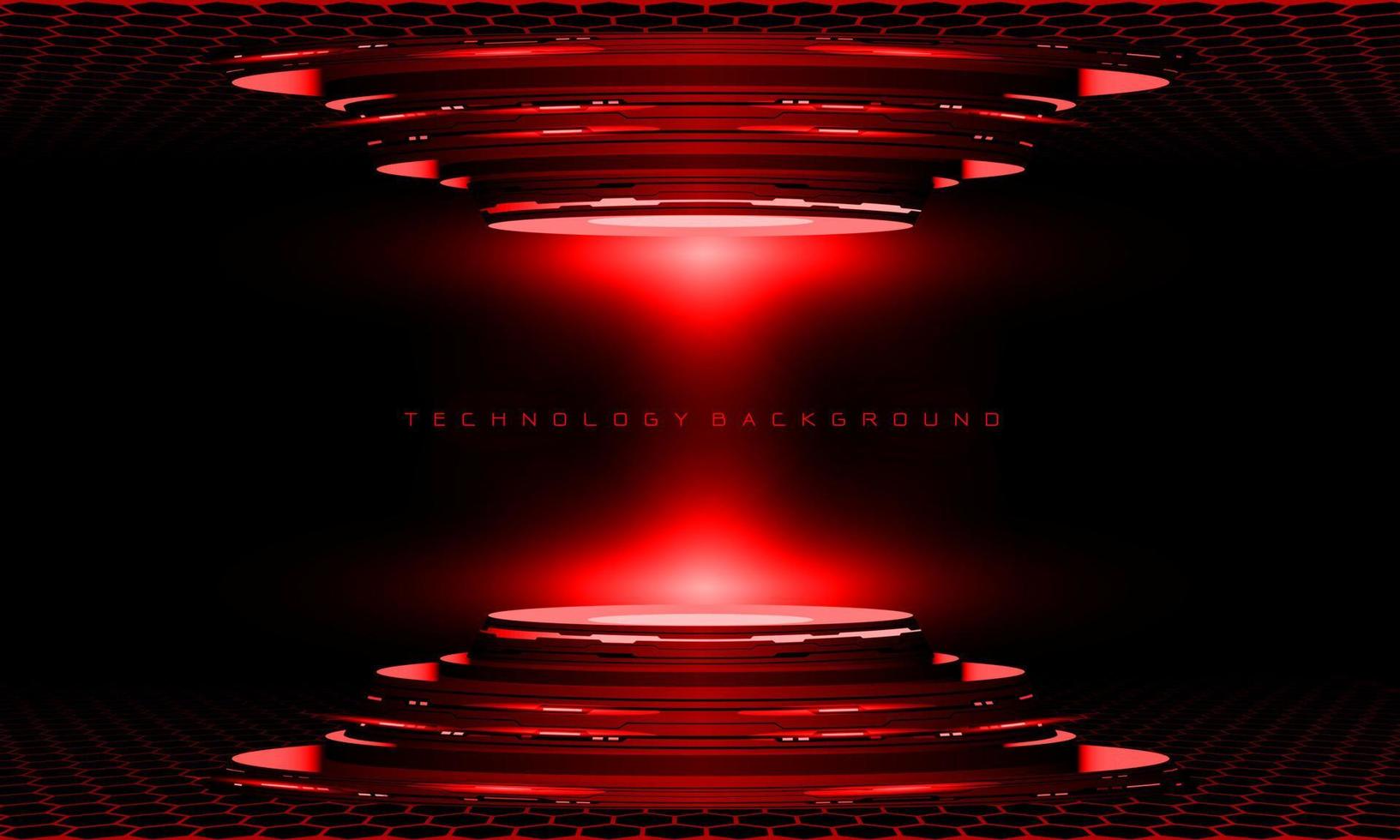 Abstract 3D red cyber geometric cyber futuristic technology stage on black design modern background vector