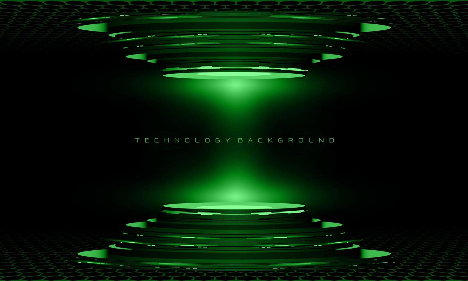 Abstract 3D green cyber geometric cyber futuristic technology stage on black design modern background vector