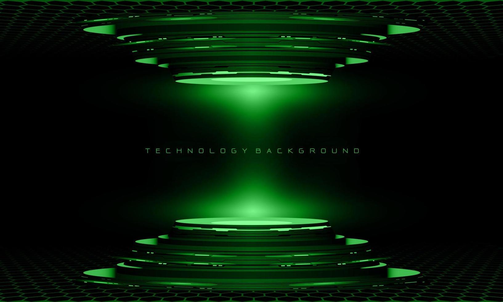 Abstract 3D green cyber geometric cyber futuristic technology stage on black design modern background vector