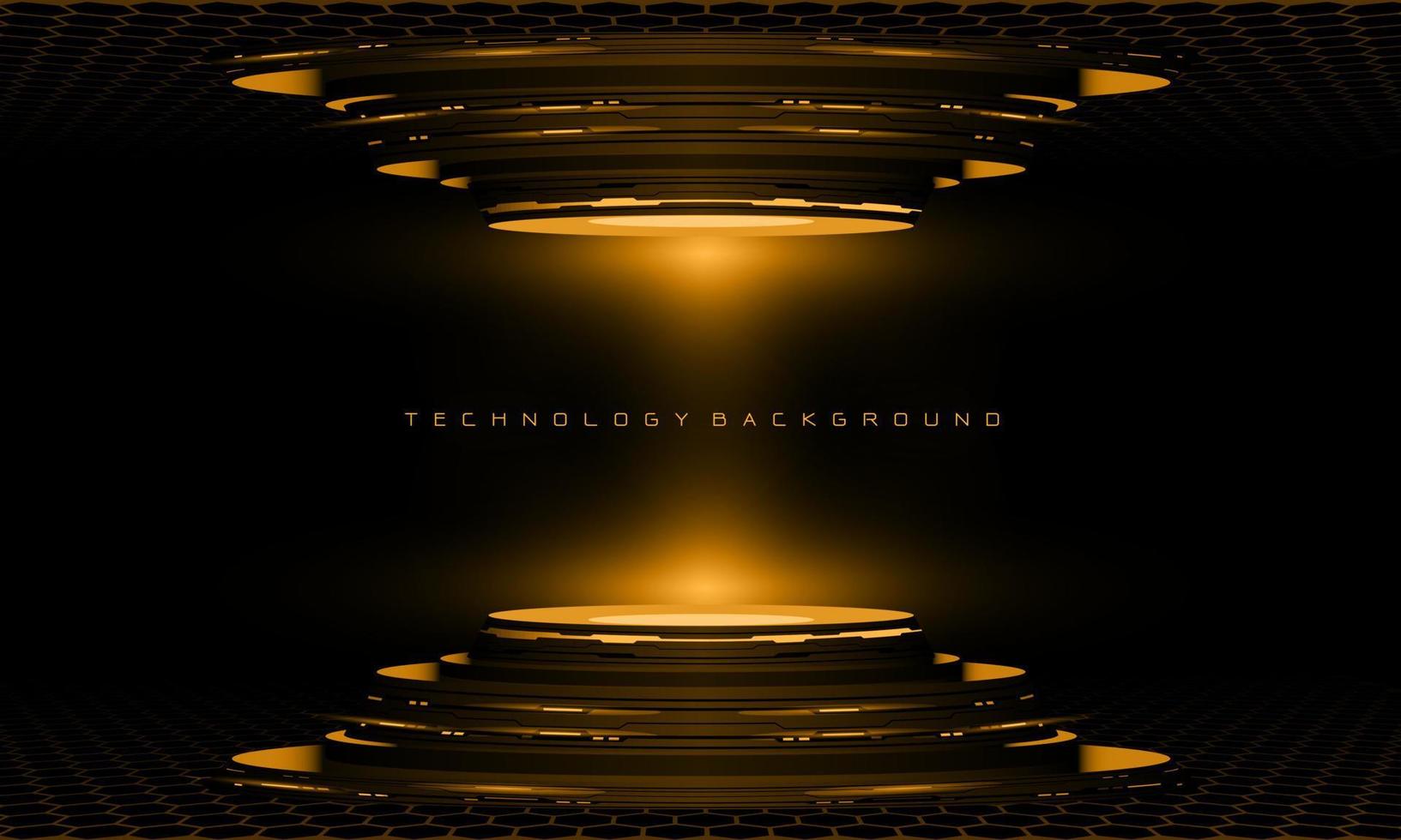 Abstract 3D yellow cyber geometric cyber futuristic technology stage on black design modern background vector