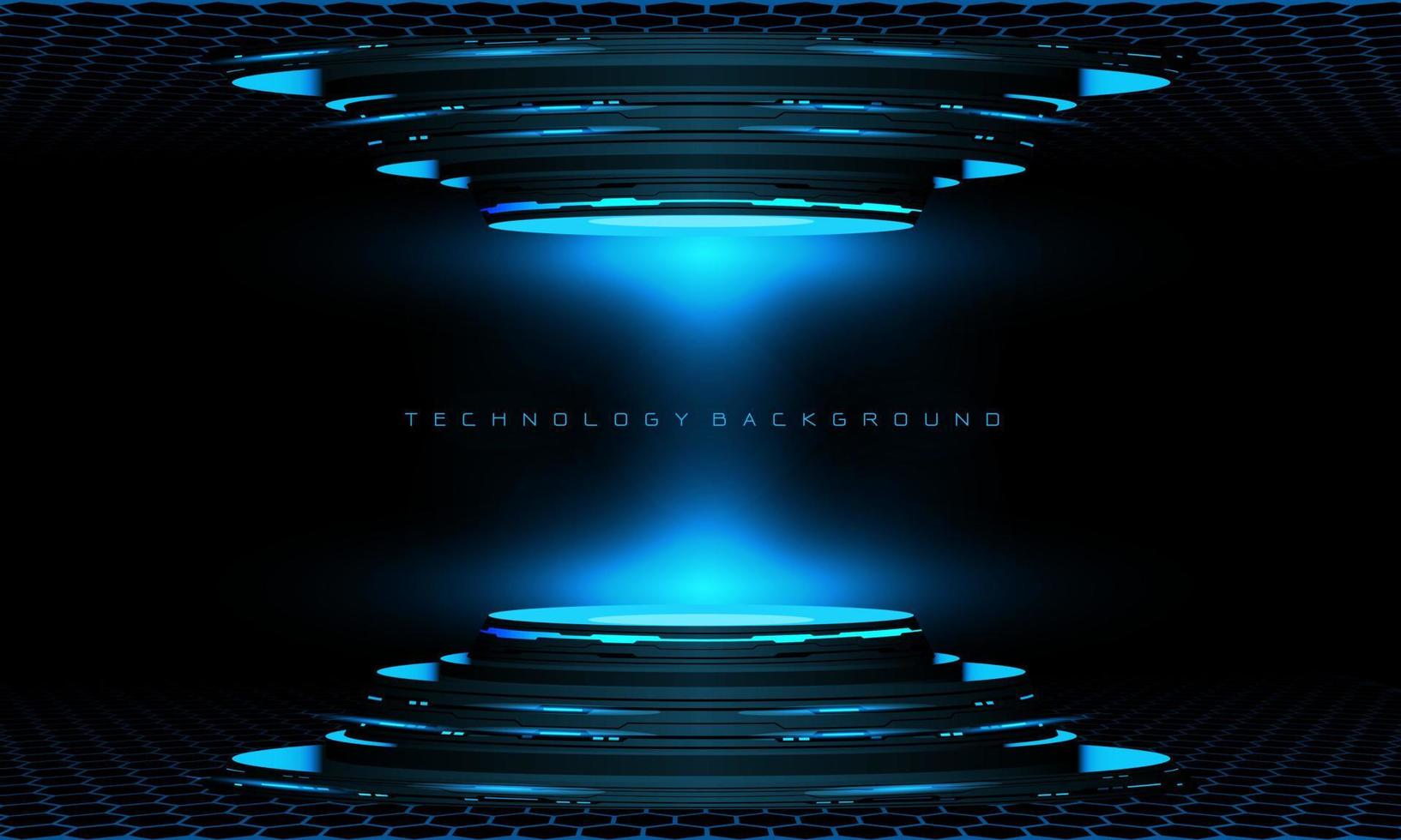 Resumen 3d azul cyber geomstric cyber futurista tecnología etapa en negro diseño moderno fondo vector