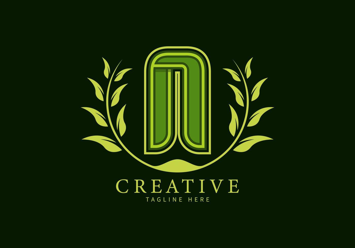 Letter N Monogram Logo with leaf decoration vector