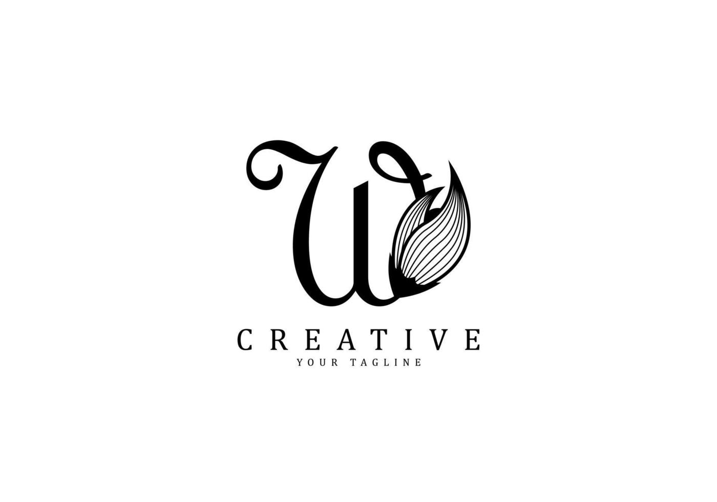 Letter W linked floral calligraphy, Design logo template vector