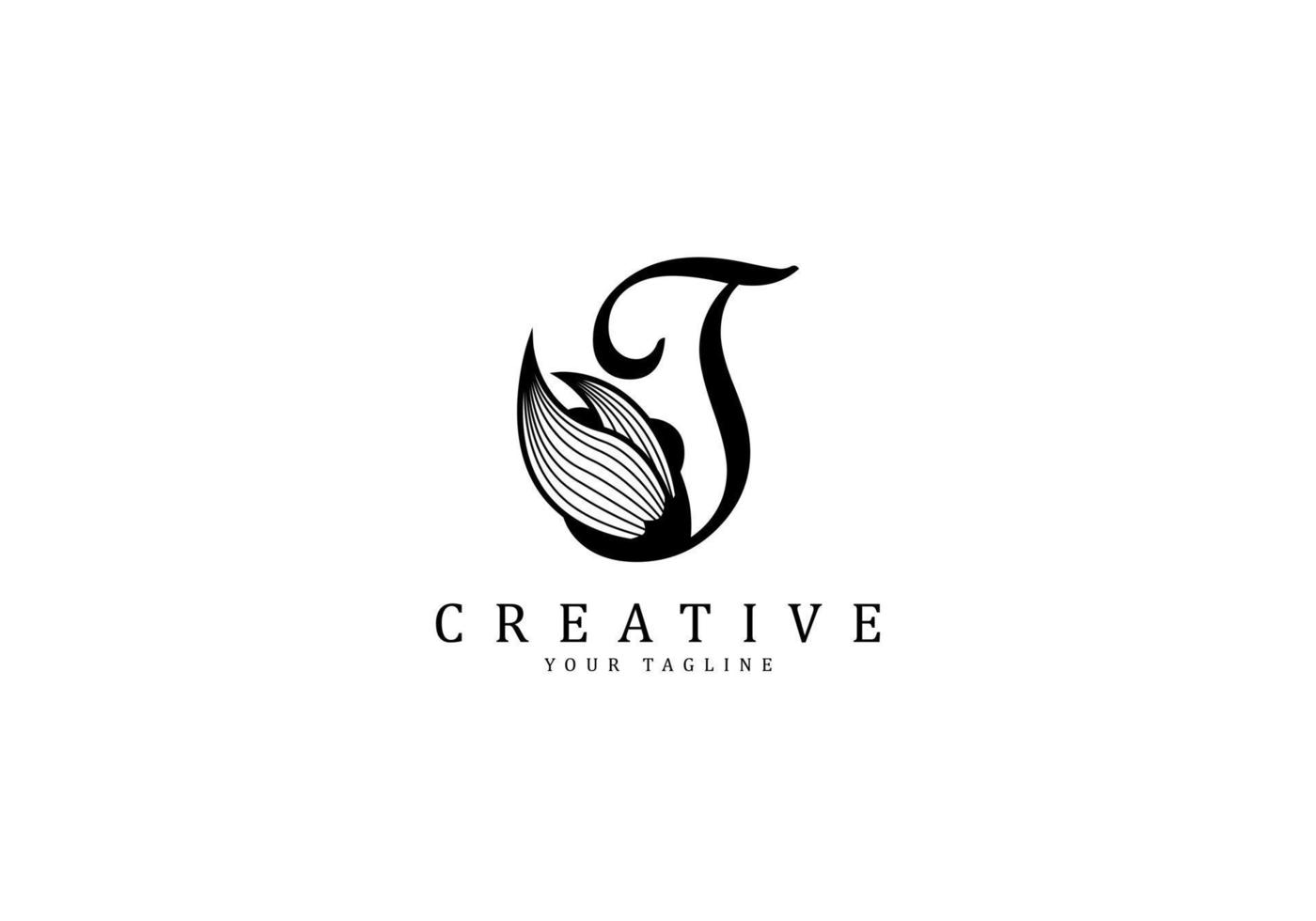 Letter T linked floral calligraphy, Design logo template vector