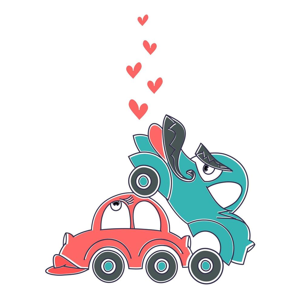 Cars in love. Accidents and couples. . Vector illustration