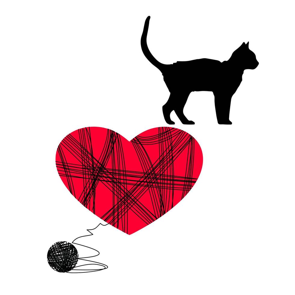 Love to cat. Valentine card. vector