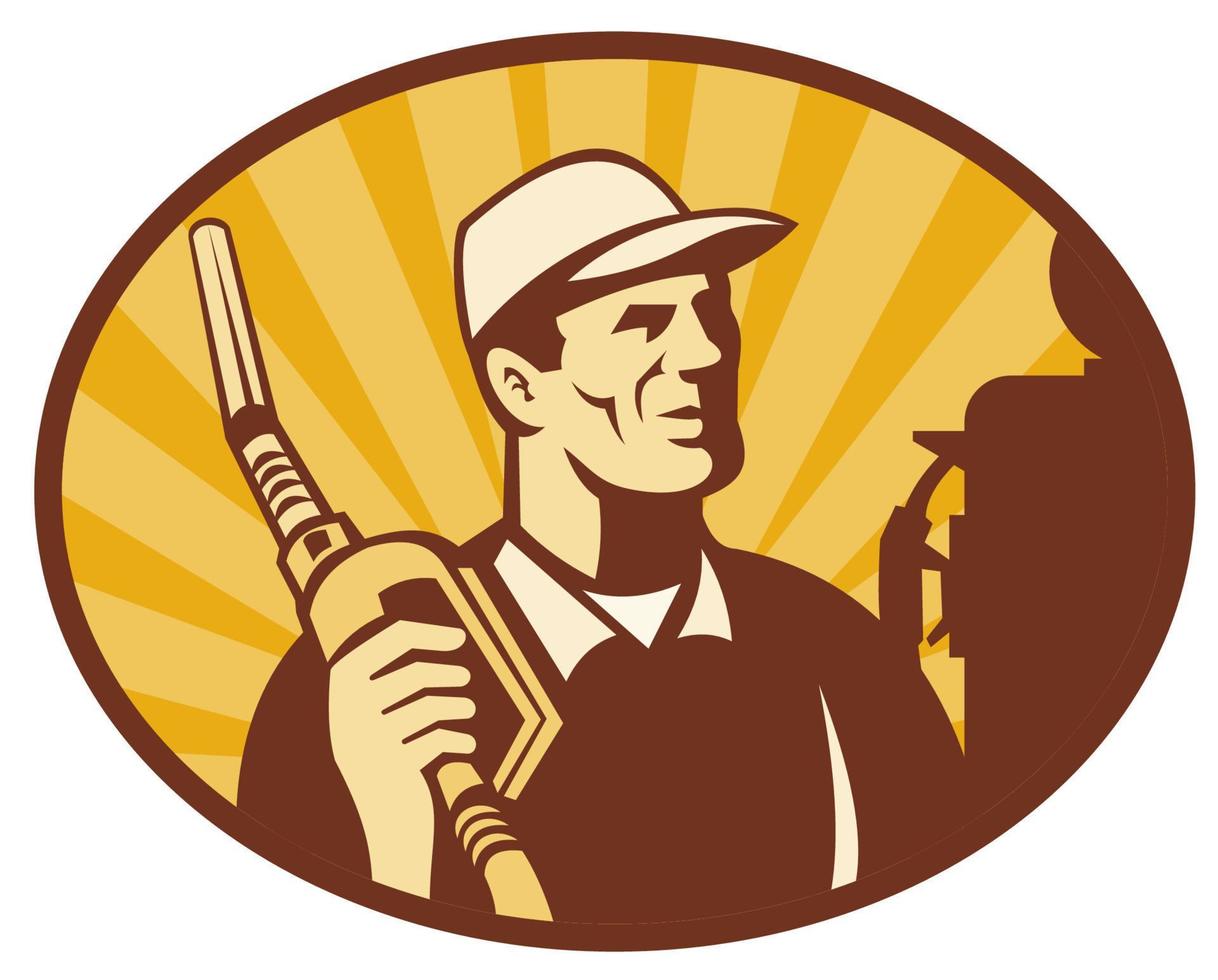 Gasoline attendant with petrol pump nozzle vector