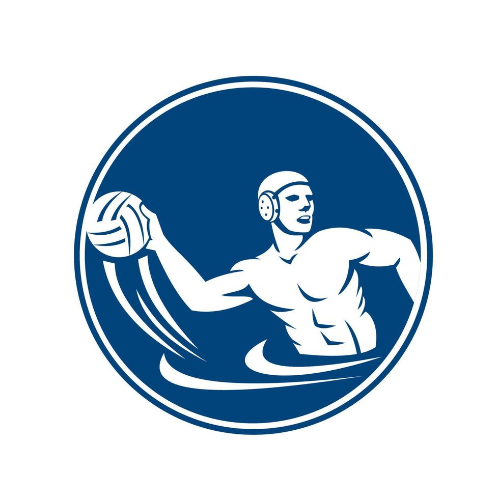 Water Polo Player Throw Ball Circle Icon vector