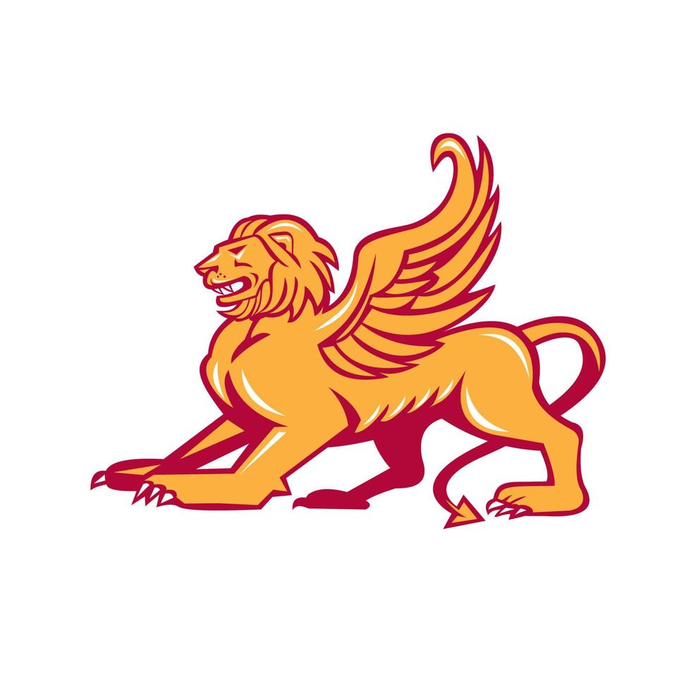 Winged Lion Side Retro vector