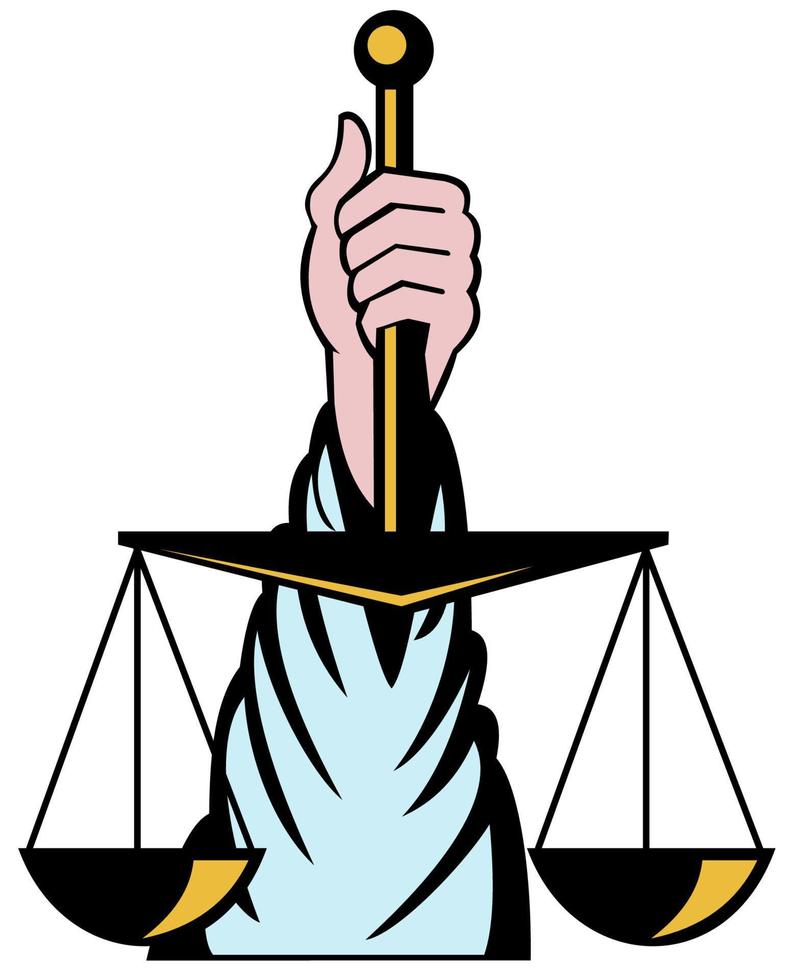 Hand holding scales of justice vector