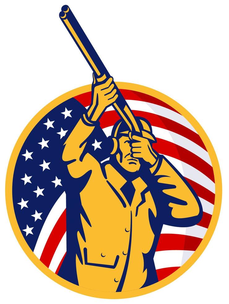 cazador con rifle de escopeta y bandera americana vector