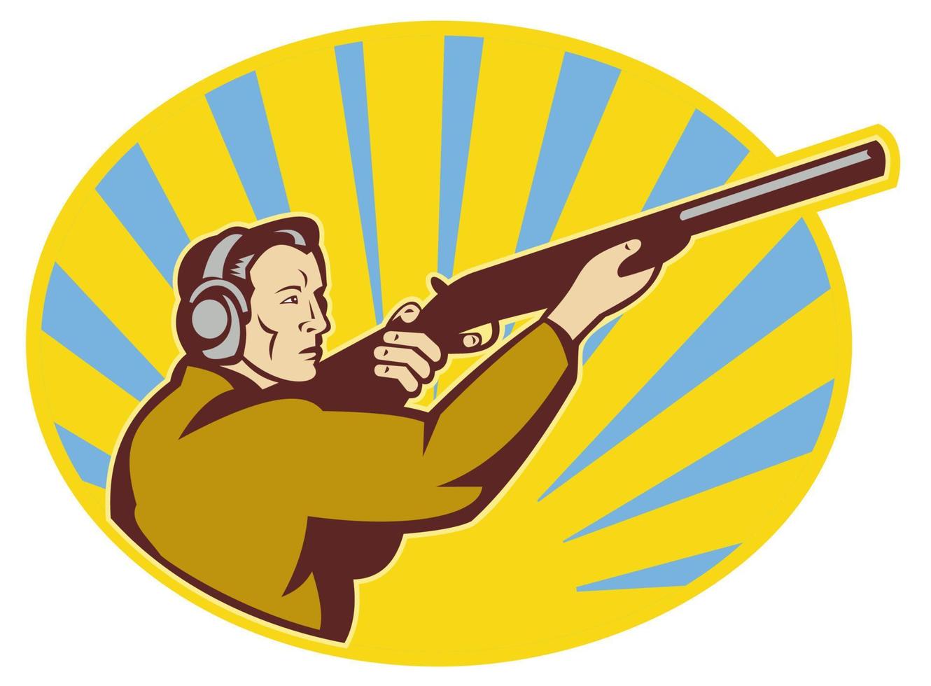 Hunter aiming rifle shotgun side view vector