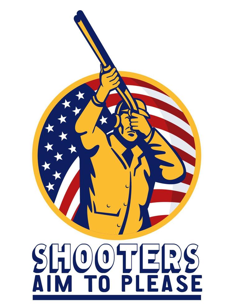 American hunter aiming shotgun rifle flag vector