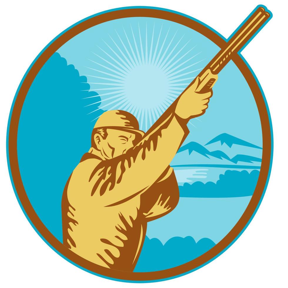 Hunter with shotgun  rifle and mountains vector