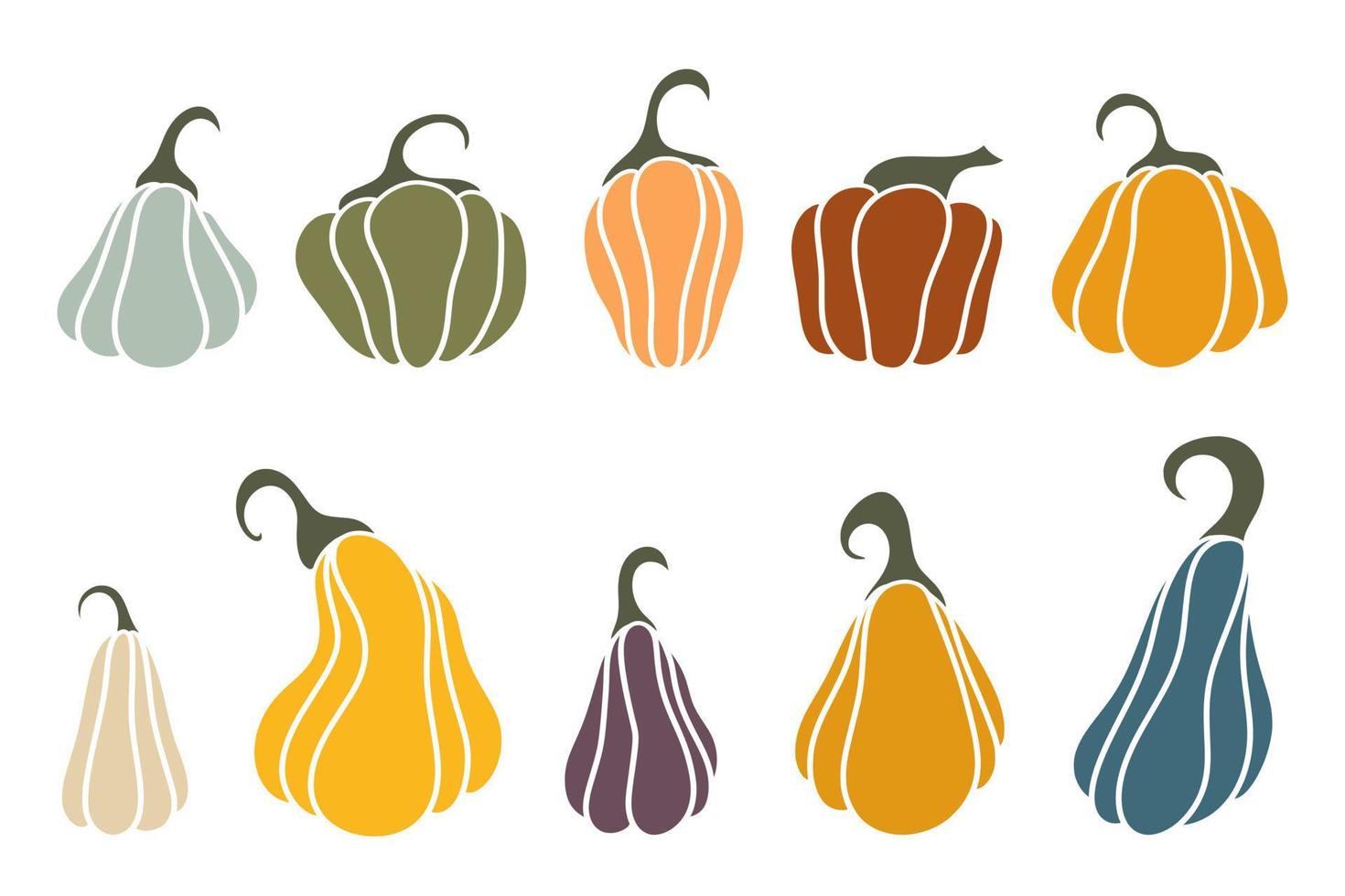 Set colored pumpkins of different shapes vector