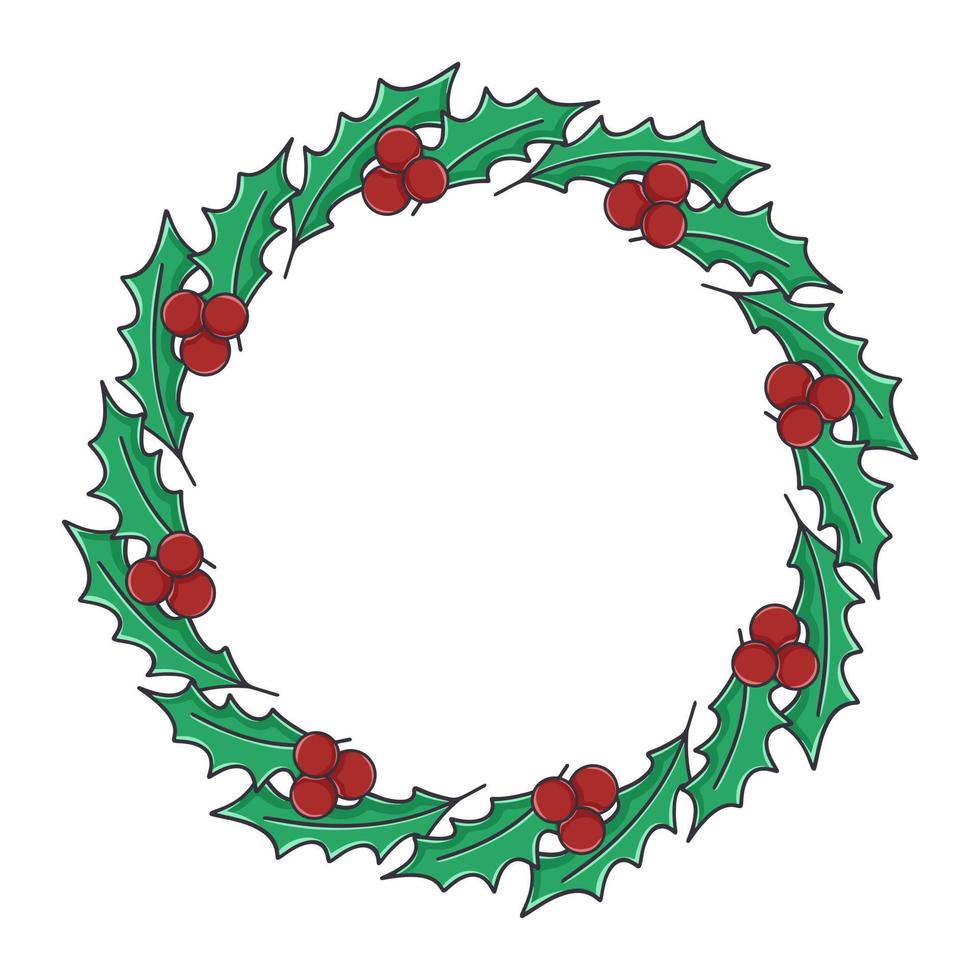 Christmas wreath of holly leaves and berries vector