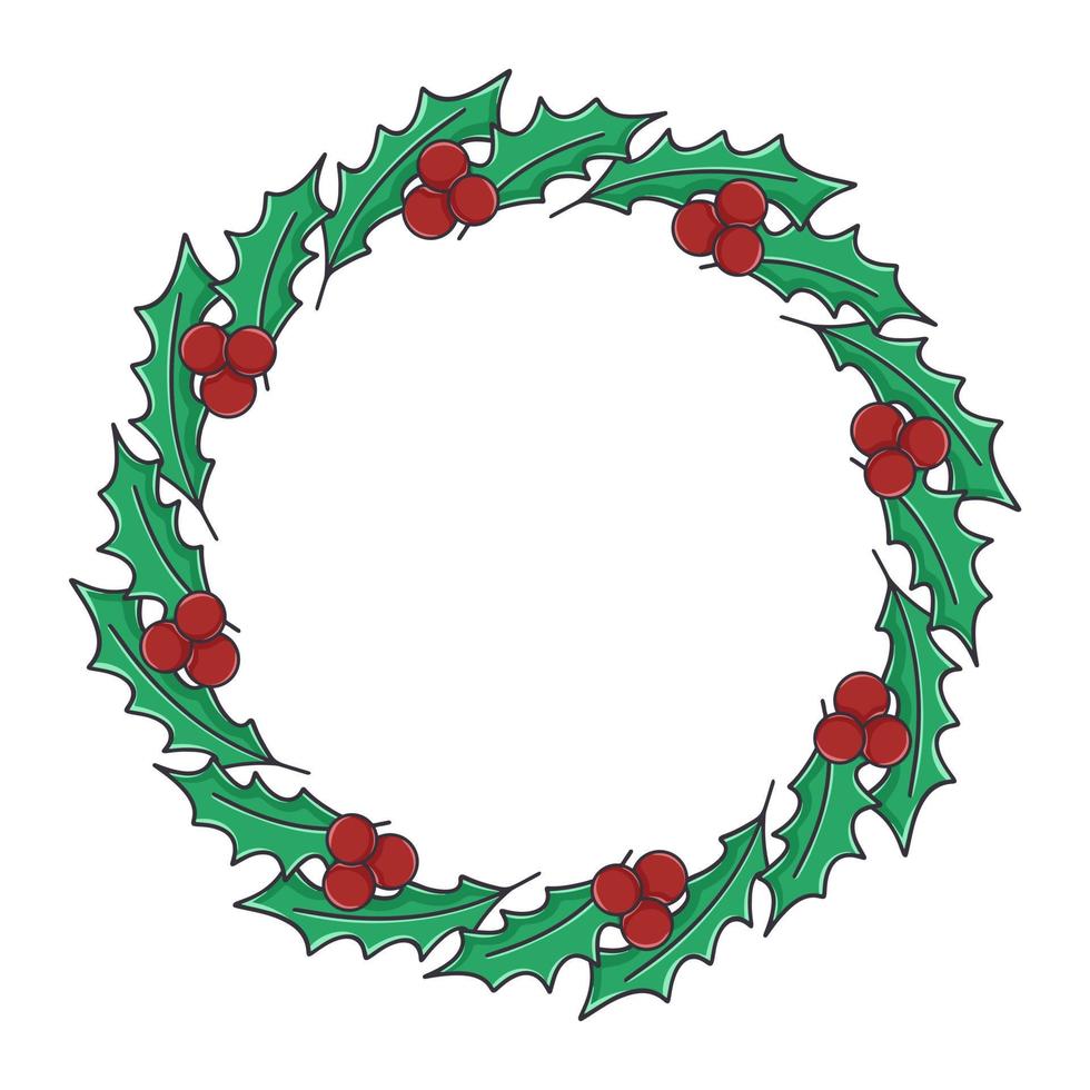 Christmas wreath of holly leaves and berries vector