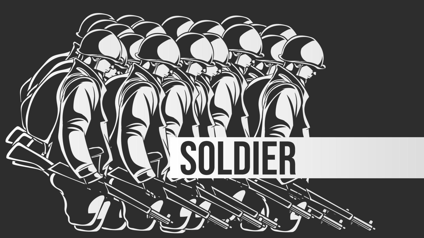 Soldiers silhouette vector on black background