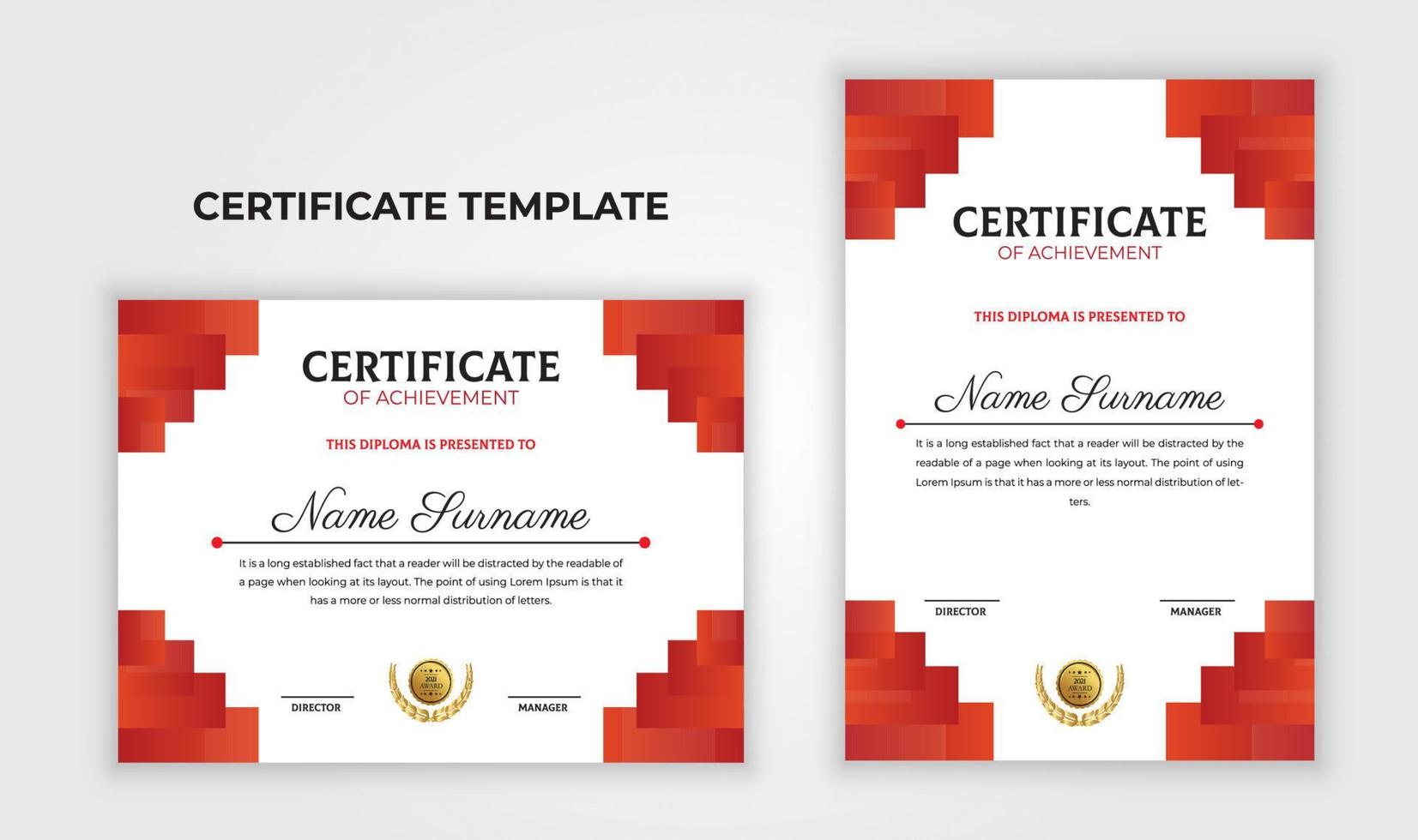 Professional red certificate design. Certificate for award, diploma, achievement, appreciation, education, graduation template set. vector