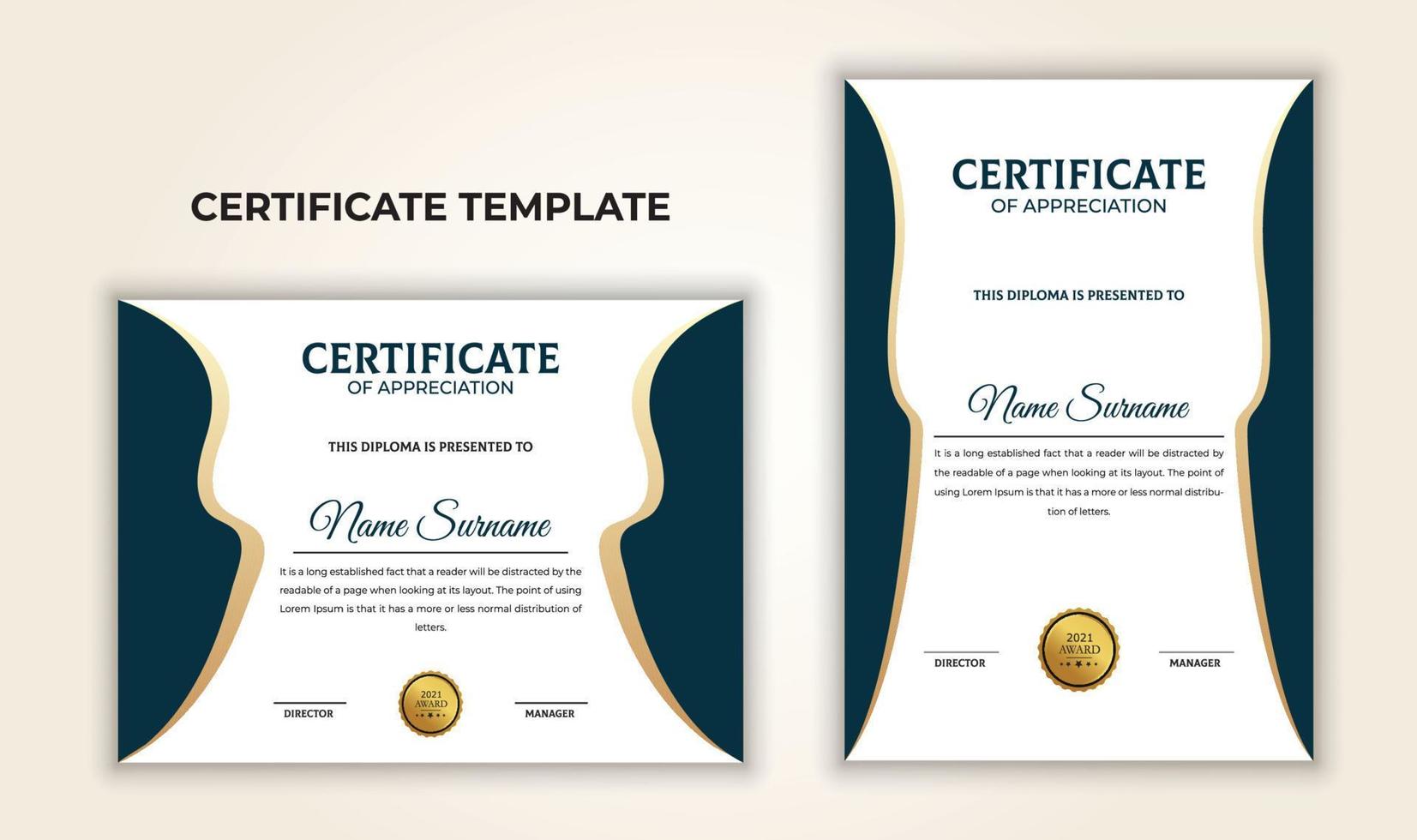 Certificate of achievement template. Award, diploma, education, university certificate set. vector